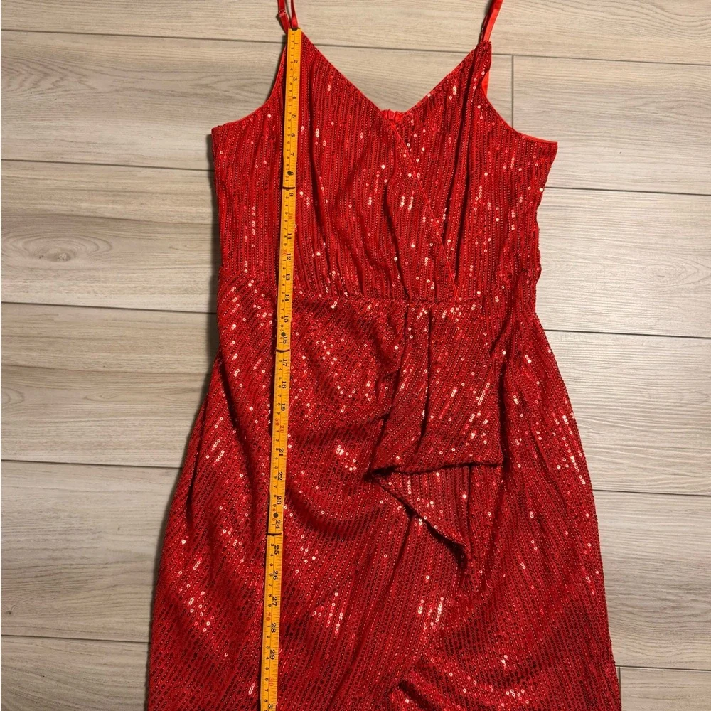 Grace Karin Red Sequin Wrap Cocktail Dress XL Holiday Party Ruffle Mini - Picture 6 of 7